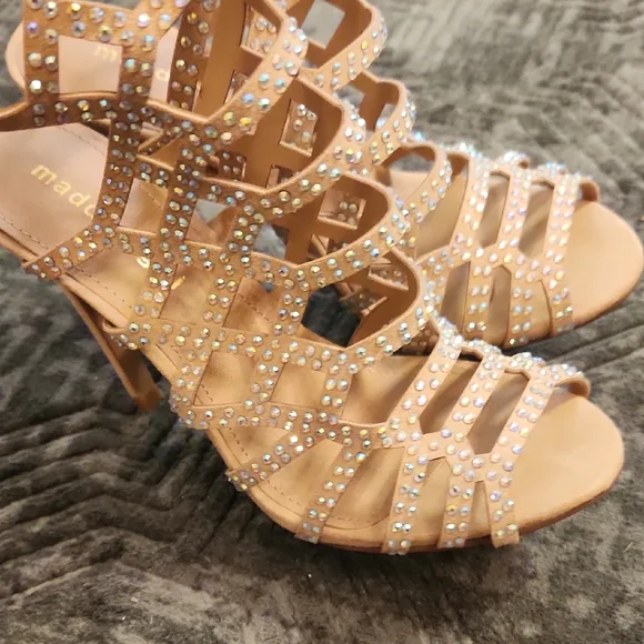 Madden Girl Tan Rhinestone Strappy Heels - Picture 12 of 16